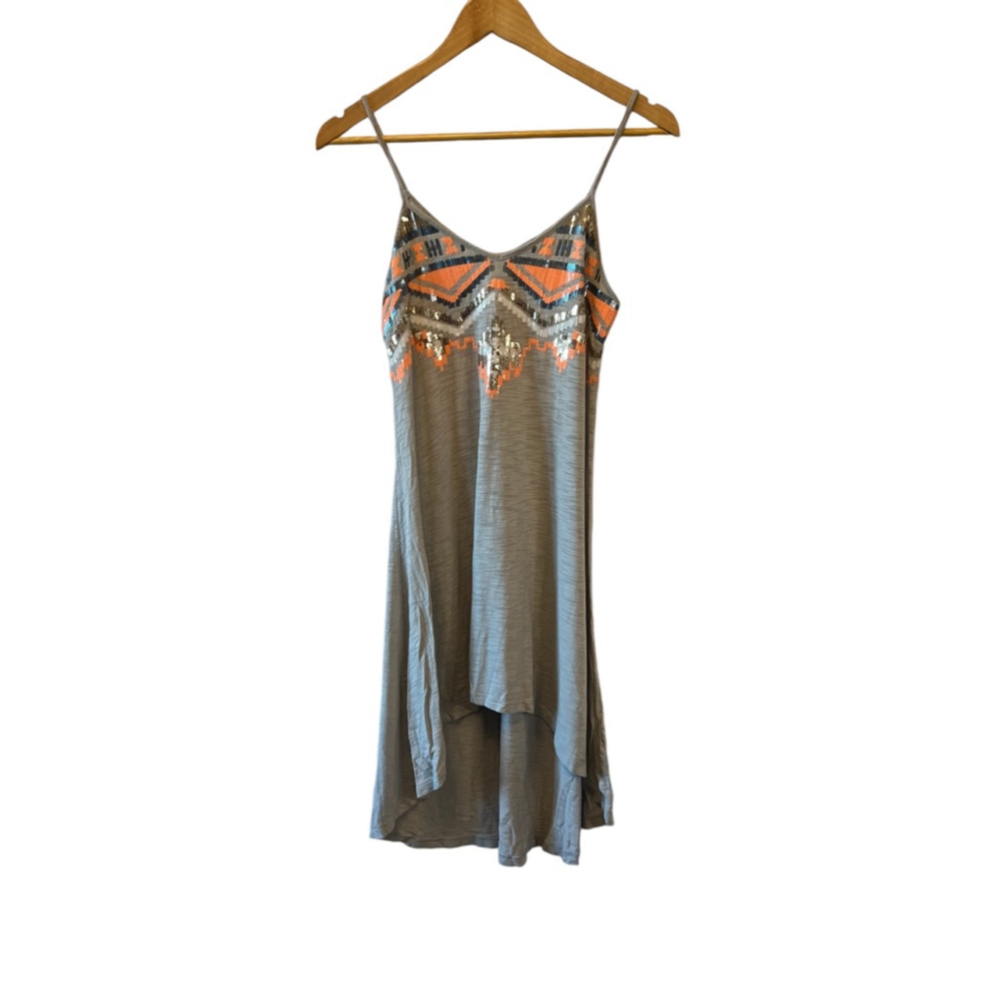 EXPRESS Grey Lightweight Metallic Sequin Detail High Low Short Dress XS
